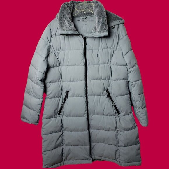Andrew Marc Womens Parka Jacket Fur Lined Hood Jacket Zip Pockets Silver Xlarge - Picture 4 of 16